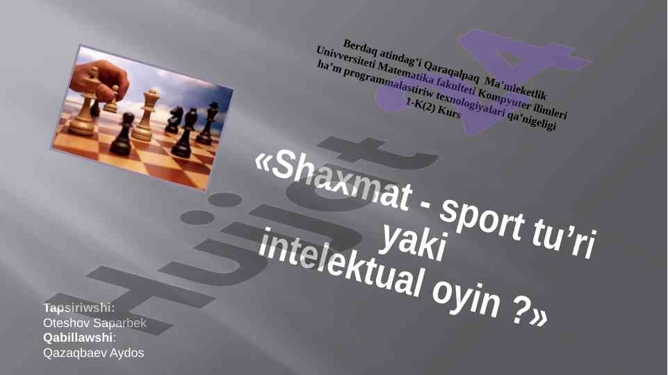 Shaxmat sporti yaki intelektual oyin tahlili