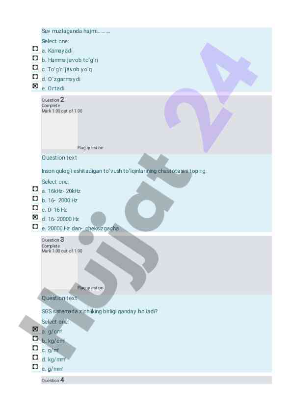 Fizika test savollari va javoblar