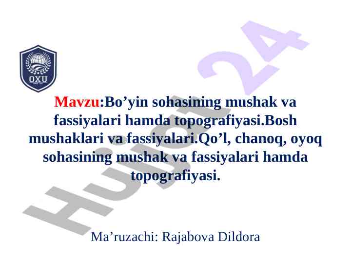 Bo’yin sohasining mushak va fassiyalari tahlili