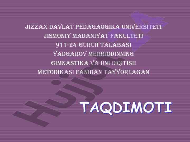 Gimnastika va uni o'qitish metodikasi taqdimoti