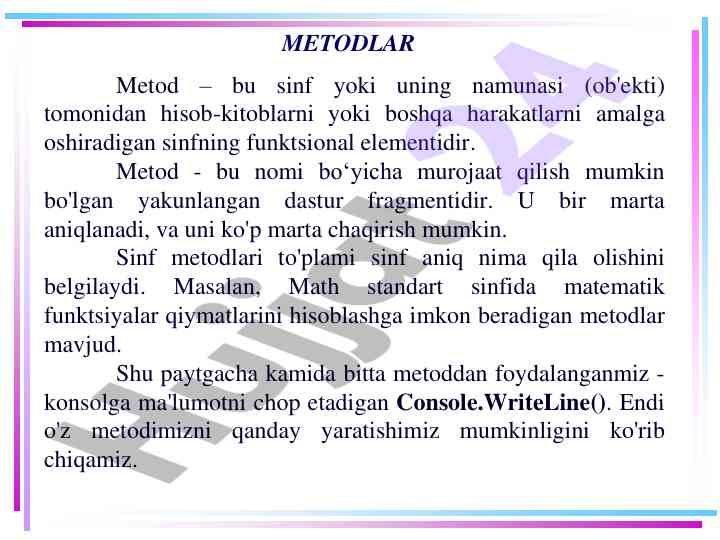 Metod va sintaksis bilan tanishtirish