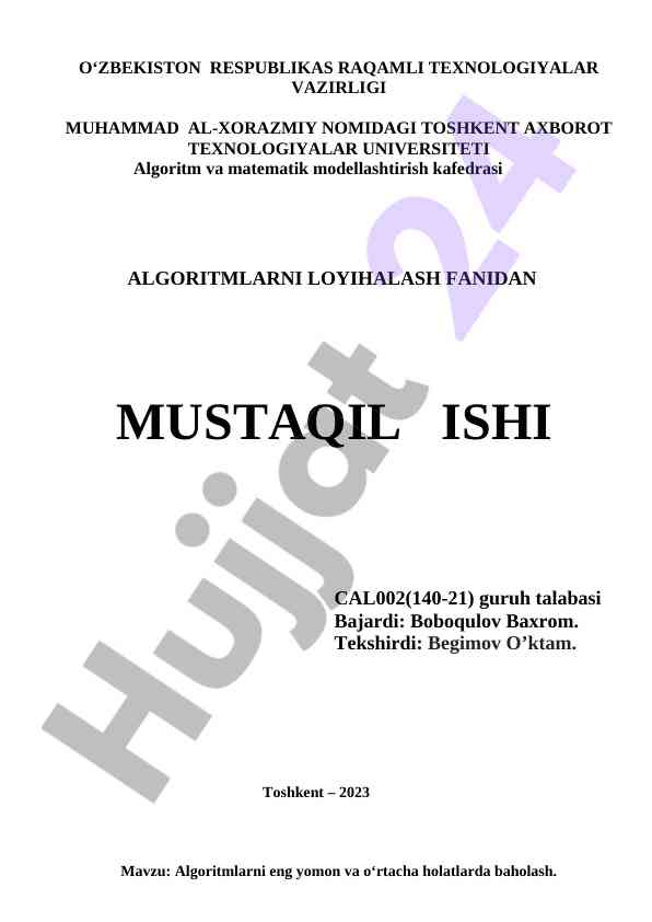 Algoritmlarni baholashning asosiy usullari
