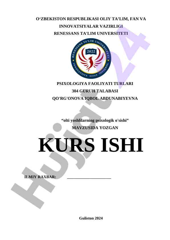Olti Yoshlilarning Psixologik O'sishi