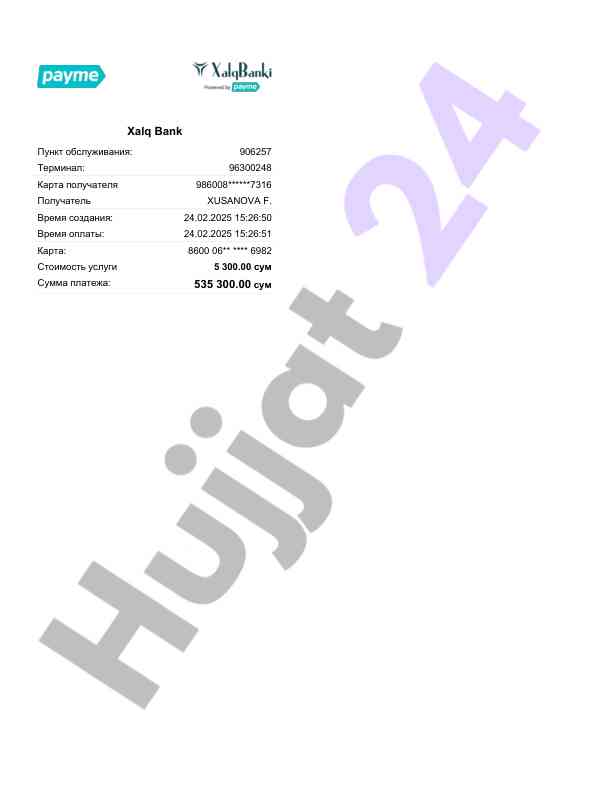 Xalq bank payment transaction report summary