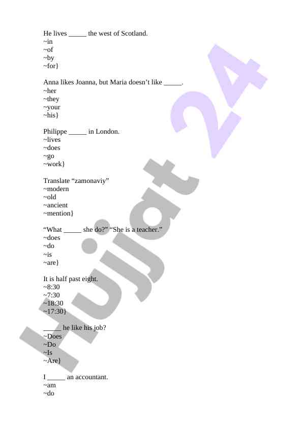 English language understanding exercise for beginners
