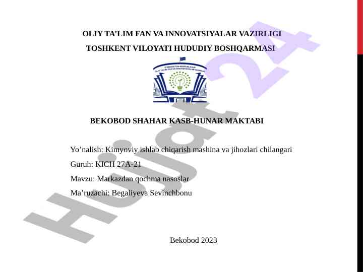 Markazdan qochma nasoslar haqida ma'ruza