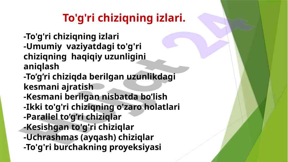 To'g'ri chiziqning izlari va proyeksiyalari