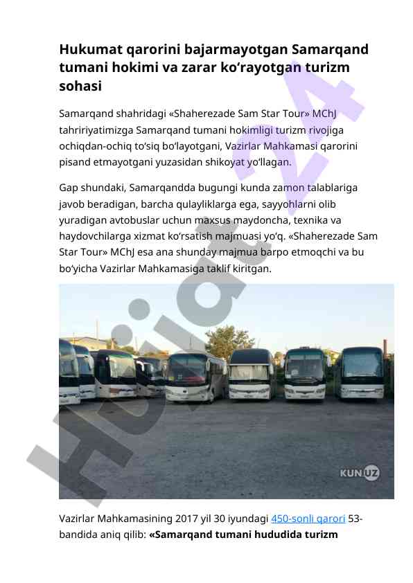 Samarqand turizm sohasidagi muammolar va qarorlar