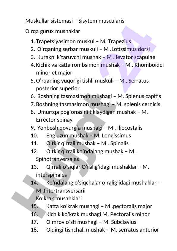 Muskullar sistemasi tahlili va tasnifi