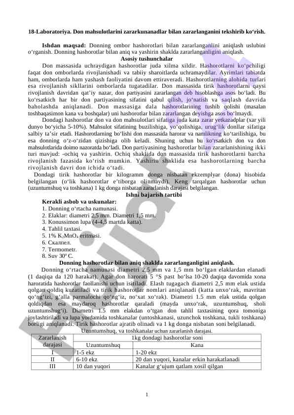 Don mahsulotlarini zararkunandalar bilan tekshirish