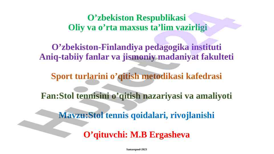 Stol tennisini o'qitish nazariyasi va amaliyoti