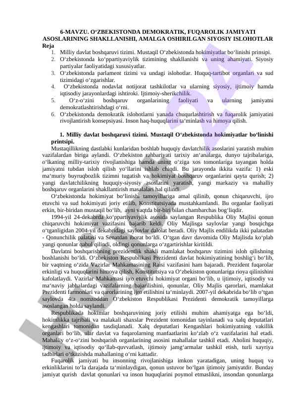 Oʻzbekistonda demokratik fuqarolik jamiyati asoslari