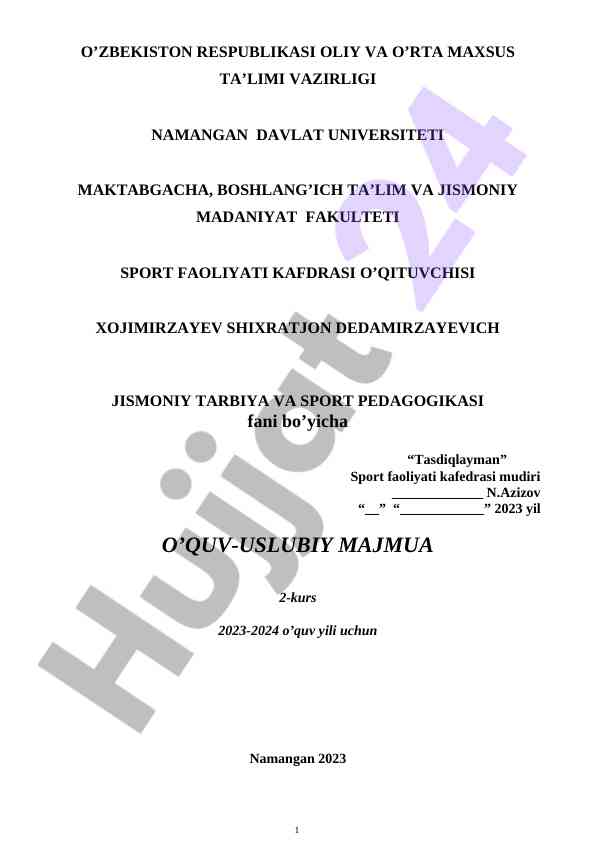 O‘quv uslubiy majmua jismoniy tarbiya va sport