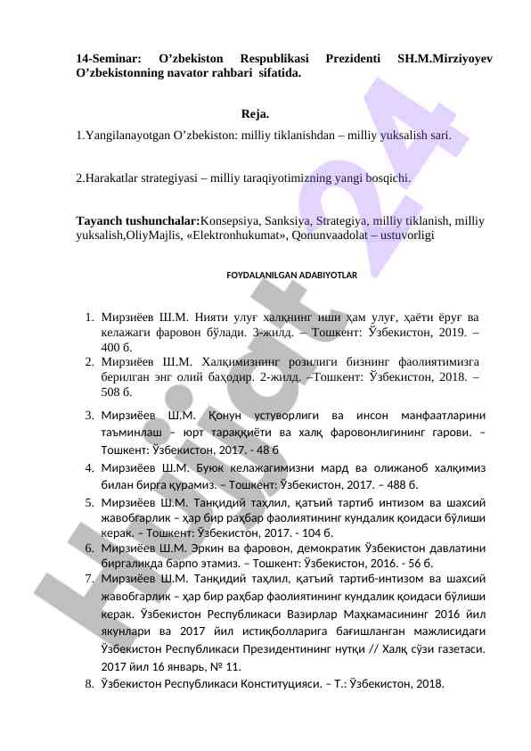 O’zbekiston respublikasi prezidenti sh.m.mirziyoyev