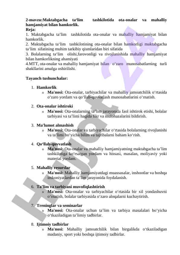 Maktabgacha ta'limda ota-onalar bilan hamkorlik