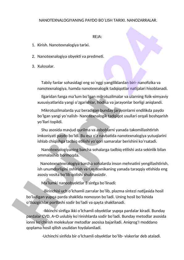 Nanotexnalogiyaning paydo bo'lish tarixi