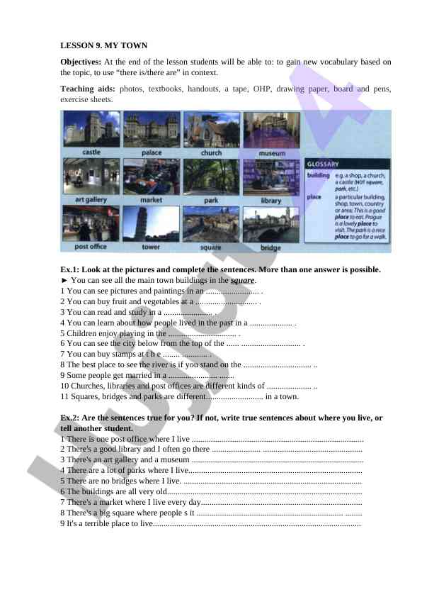 Lesson 9: my town vocabulary and context usage