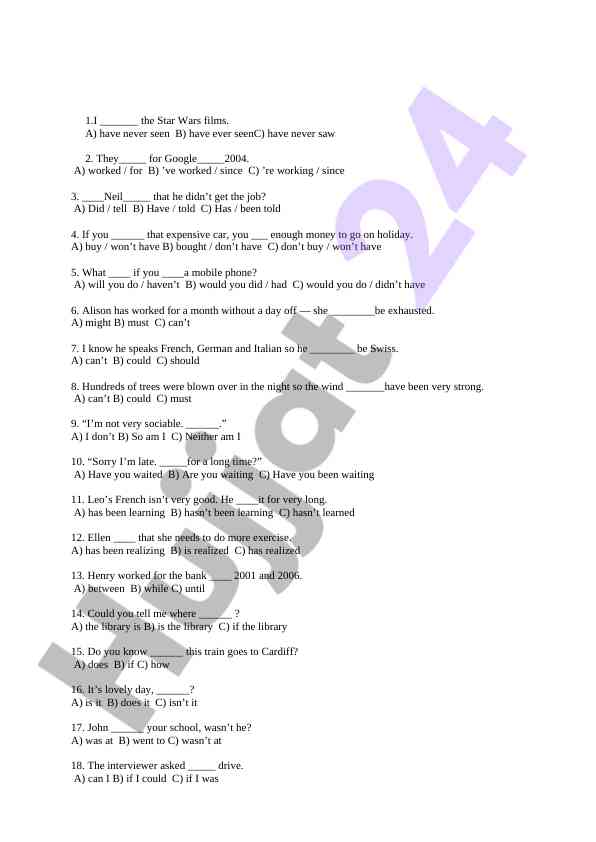 English grammar exercises for language learners