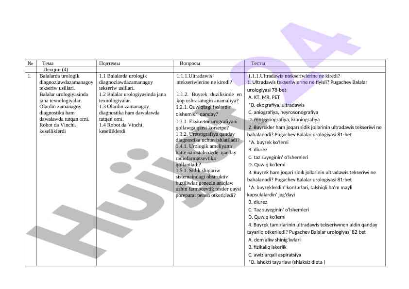 Balalarda urologik diagnostika va davolash usullari