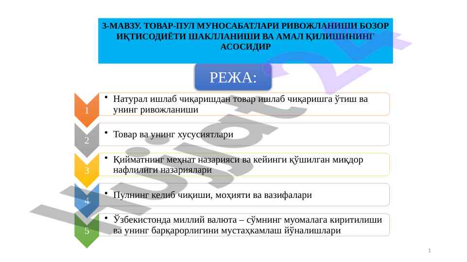 Tovar-pul munosabatlari rivojlanishi ta'limi