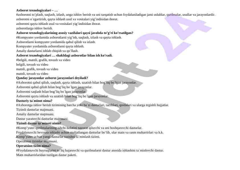 Axborot texnologiyalari jarayonlari va usullari