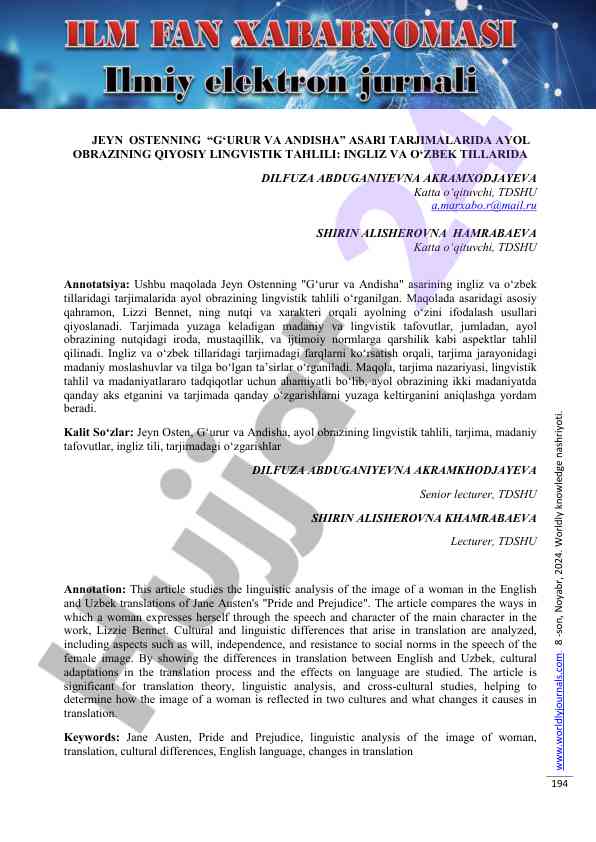 Ayol obrazining qiyosiy lingvistik tahlili