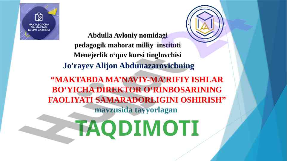 Maktabda ma'naviy-ma'rifiy ishlar taqdimoti