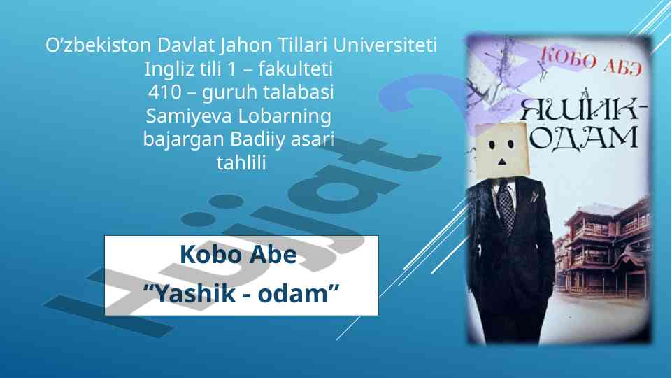 Kobo abe asarlarining tahlili va tematik tasnifi