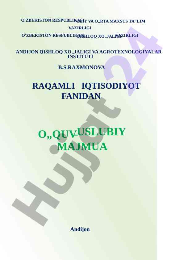 Raqamli iqtisodiyot fanidan o‘quv-uslubiy majmua