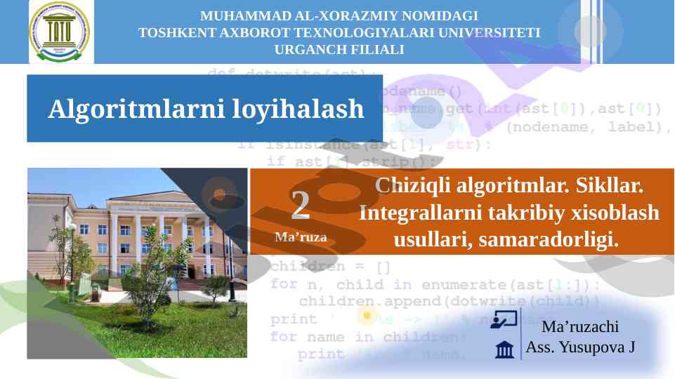 Algoritmlarni loyihalash mavzusi va sikllar