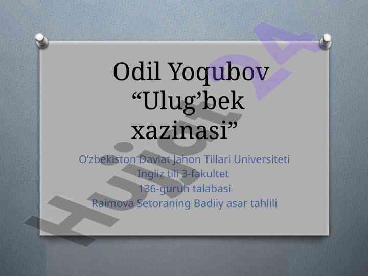 Odil yoqubovning badiiy asar tahlili