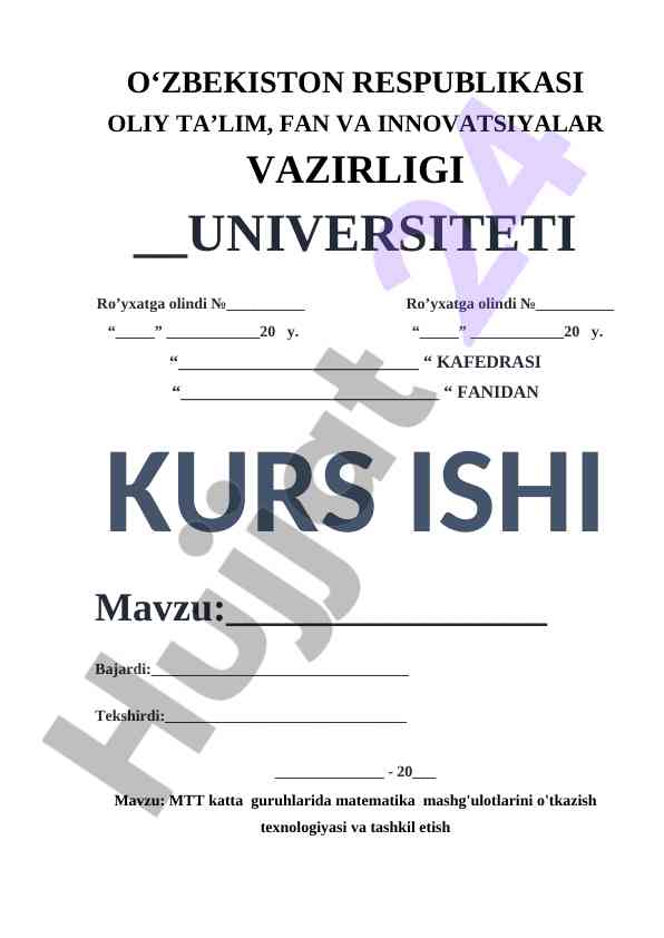 Matematika Mashg‘ulotlarini O‘tkazish Texnologiyasi