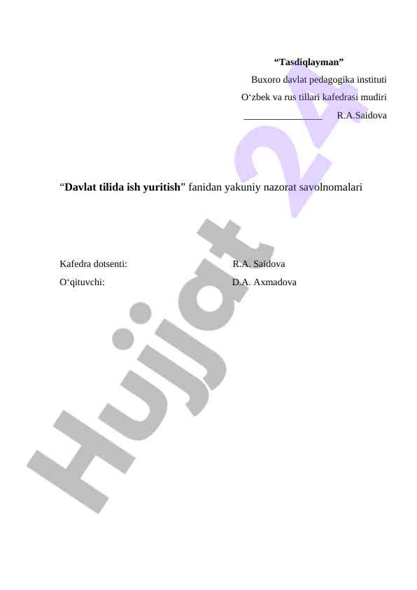 Davlat tilida ish yuritish fanidan nazorat savollari