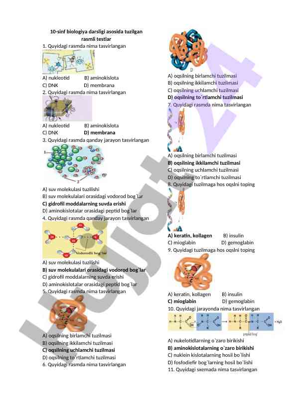 10-sinf biologiya darsligi rasmli testlar