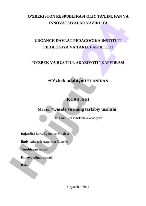 Qasida va uning tarkibiy tuzilishi o‘rganish