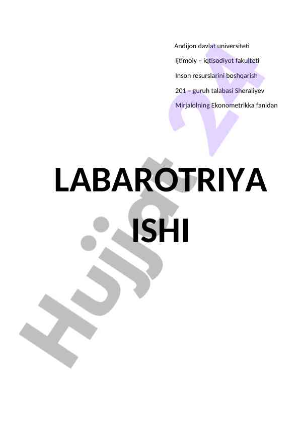 Ekonometrikka fanidan laboratoriya ishlari