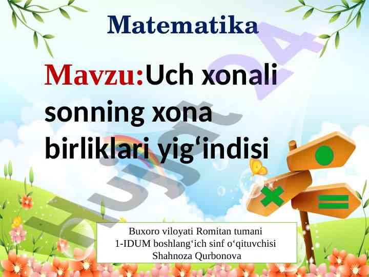 Uch xonali sonning xona birliklari yigʻindisi
