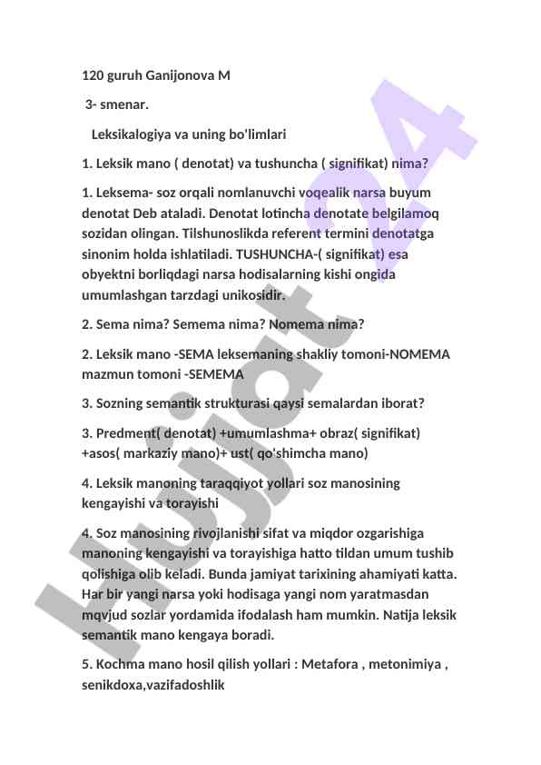Leksikalojiya va uning bo'limlari tahlili