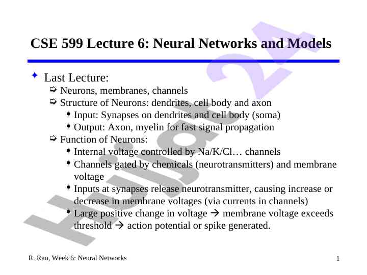 Neural networks week 6 lecture overview
