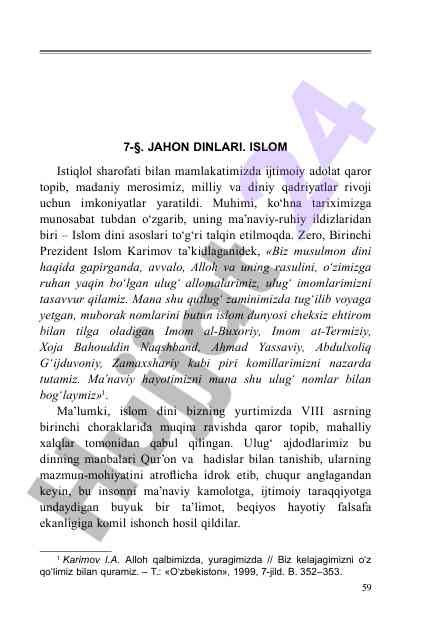 Islom dini va milliy qadriyatlar rivoji