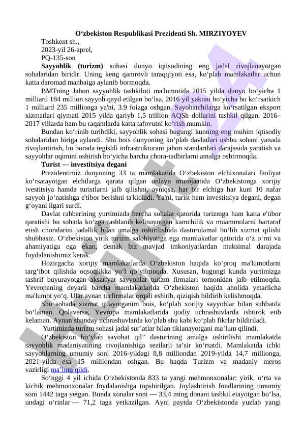 Sayohlik sohasining rivojlanishi va global iqtisodiyot