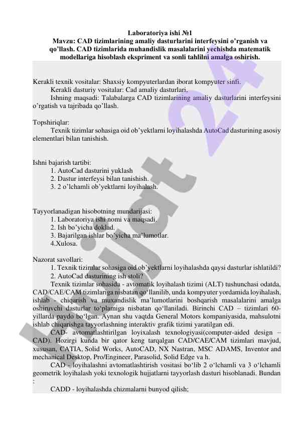 Cad tizimlarining amaliy dasturlari interfeysi