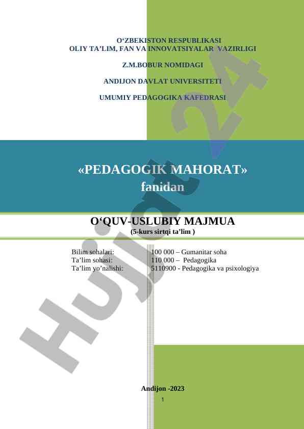 Pedagogik mahorat fanidan o‘quv-uslubiy majmua