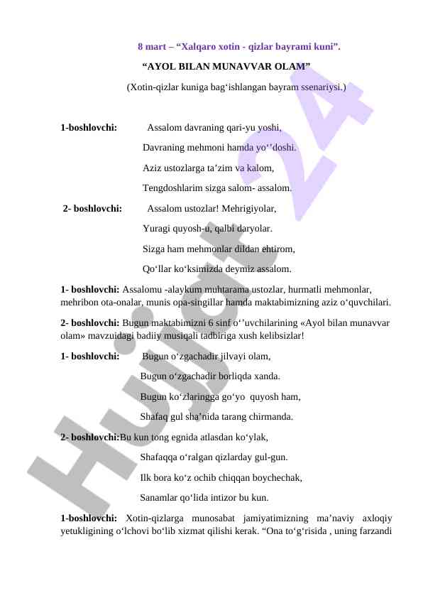 Xotin-qizlar bayrami kuni taqdimoti