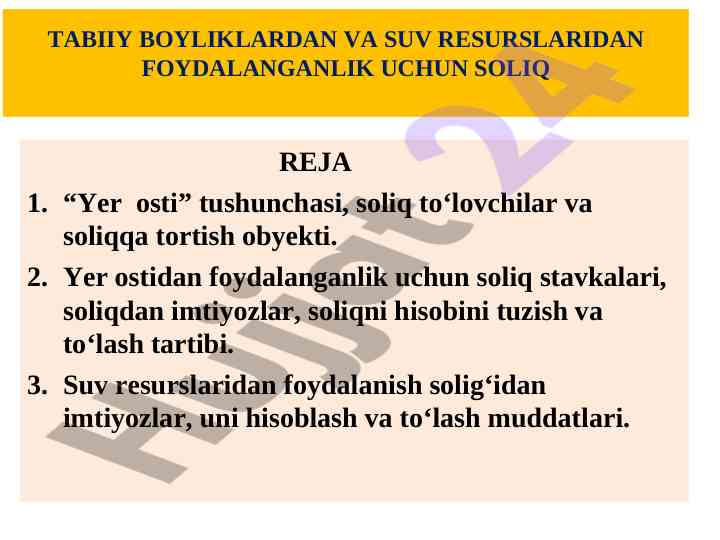 Yer ostidan foydalanish va soliq rejasi tahlili