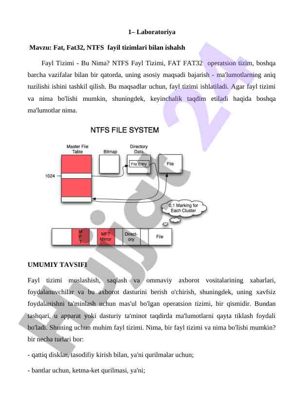 Fayl tizimlari: fat, fat32, va ntfs tahlili