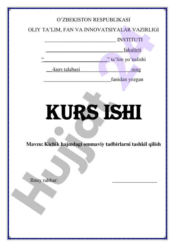 Kichik hajmdagi ommaviy tadbirlarni tashkil qilish