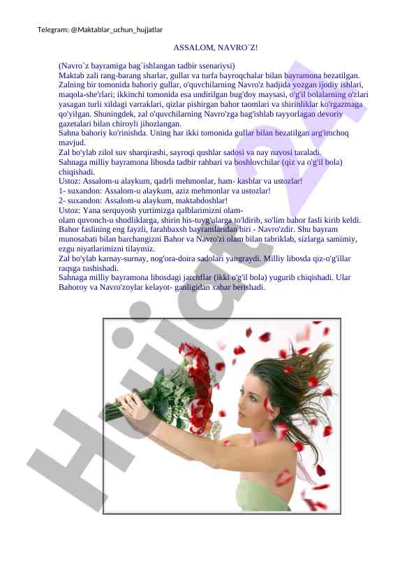 Navro`z bayramiga bag`ishlangan tadbir ssenariysi