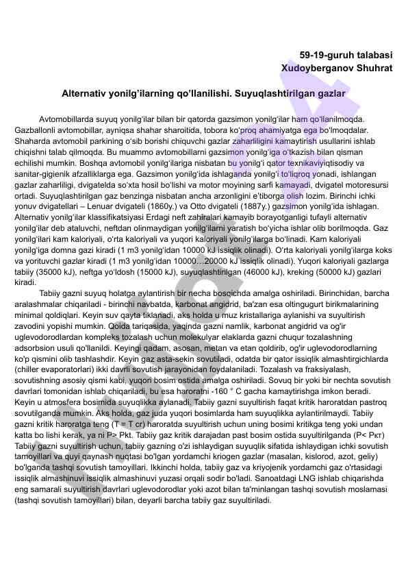 Alternativ yonilg'ilarning qo'llanilishi va afzalliklari