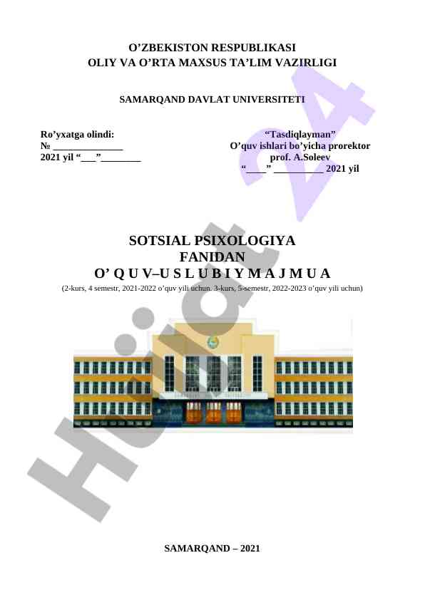 Sotsial psixologiya fanidan o‘quv-uslubiy majmua